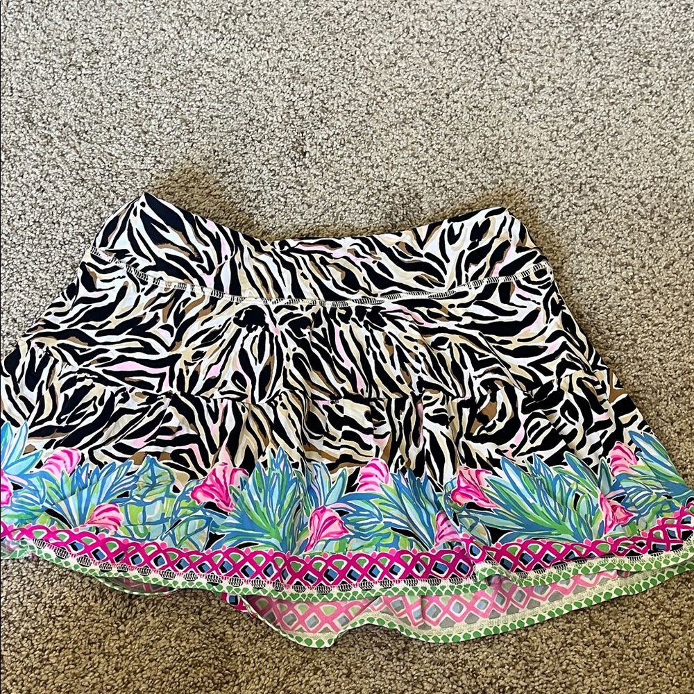 Lilly Pulitzer Black & White Zebra Skort with Pink and Blue Floral Border